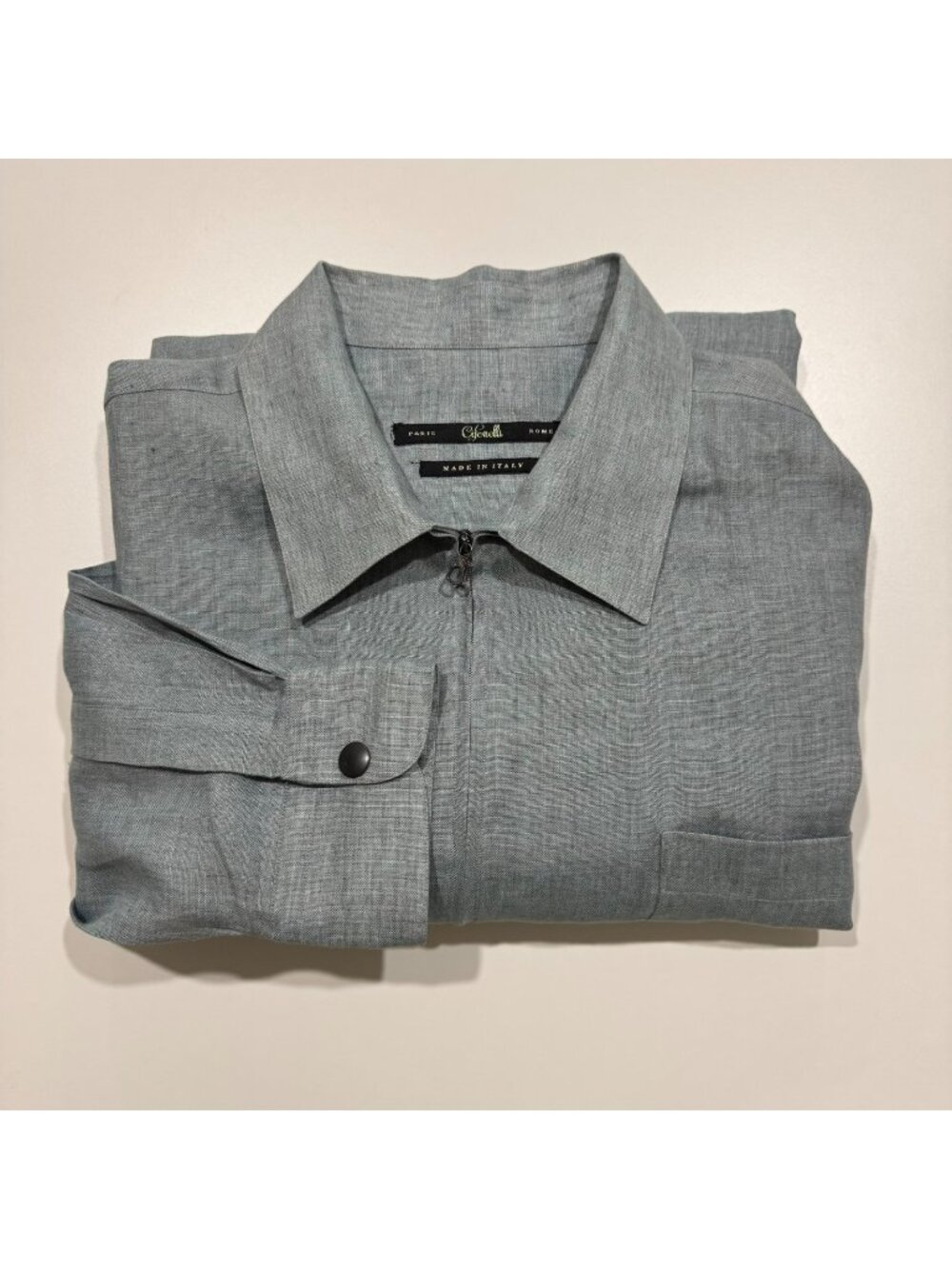 CIFONELLI Paris Linen Artist Smock Style Full Zip Shirt Jacket Blue Size XL